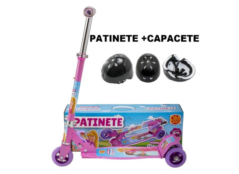 Patinete Para Criança 4 5 6 7 8 9 Anos Princesas E Capacete