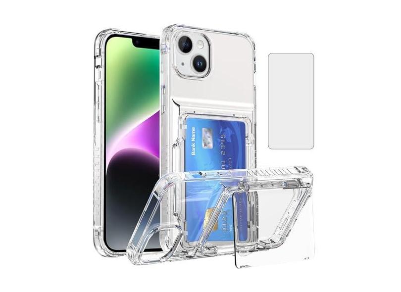 Asuwish Custodia IPhone 13 6.1 Pollici Con Vetro Temperato, Porta Carte E Cavalletto - Silicone TPU + PC Rigido, Slim E Ibrido