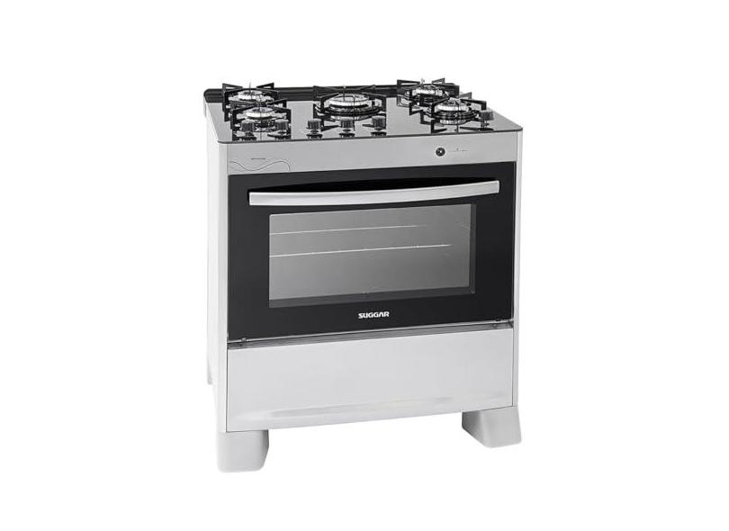 SUGGAR FOGÃO NEO GLASS PRATA MESA DE VIDRO 5 BOCAS TREMPE 6 APOIOS ACENDIMENTO AUTOMÁTICO FGVNG510PRIX