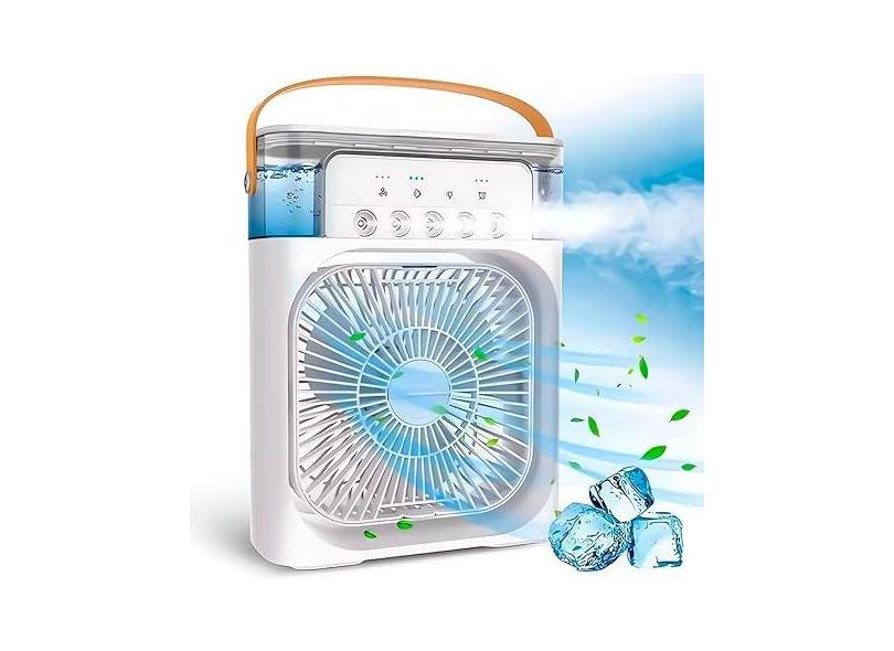 Ventilador Portátil de Mesa Mini Ar Condicionado Umidificador Climatizador Água e Gelo Mini Pulverizador 3 Velocidades Luz Led Refrigerador de Ar (BRANCO)