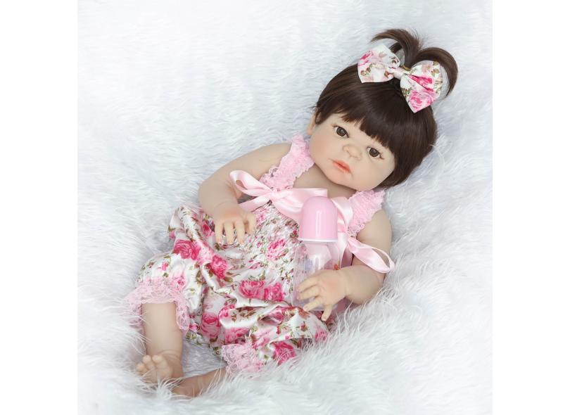 Boneca bebe reborn 100 de silicone 55 cm