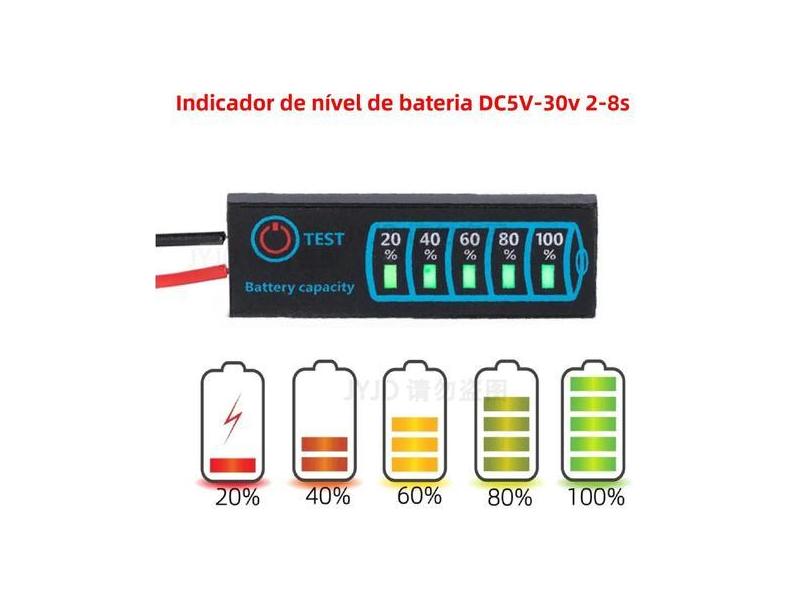 Indicador De Nível De Bateria DC5V-30V 2-8S Testador De Exibição De Ca
