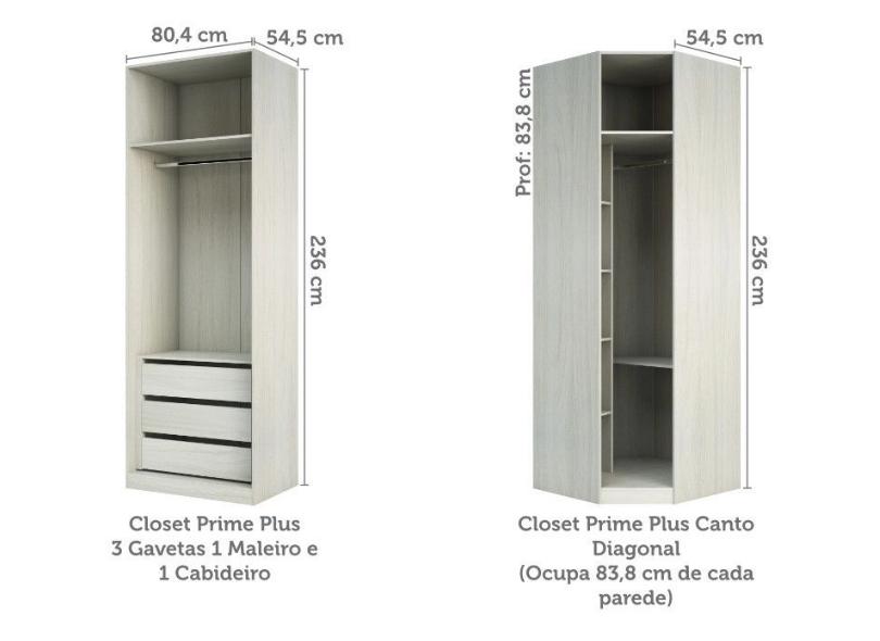 Guarda-Roupa Closet 3 Gavetas Prime Luciane Móveis