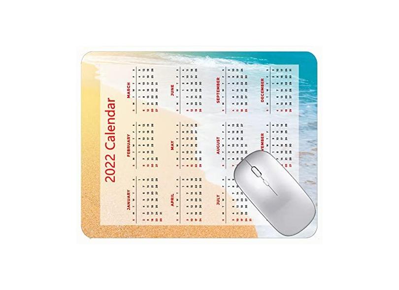 Mouse pad colorido para calendário 2022 ano 2022 com ondas do mar, tapete para jogos de praia com bordas costuradas