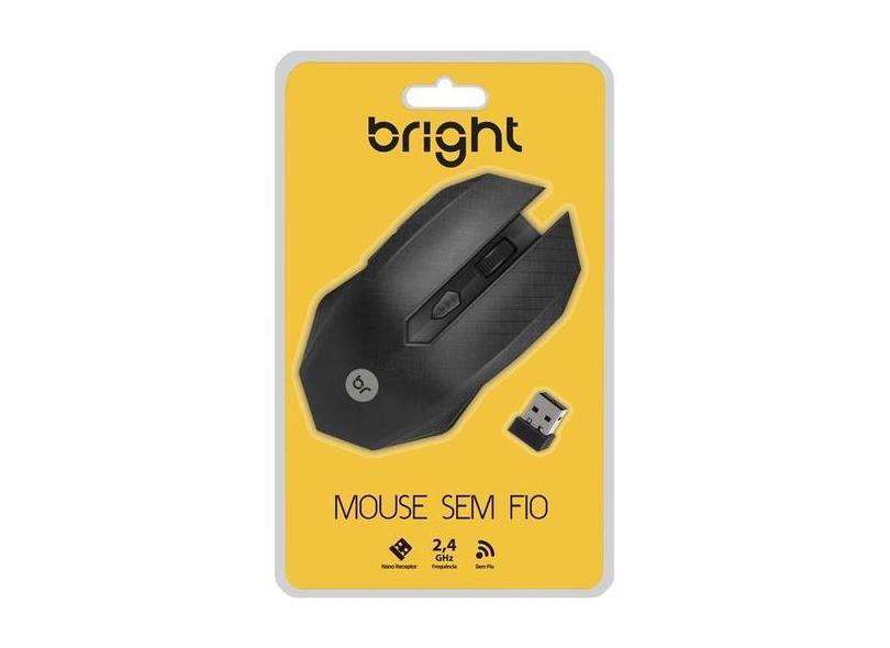 Mouse optico sem fio 1200dpi 2,4ghz usb preto bright