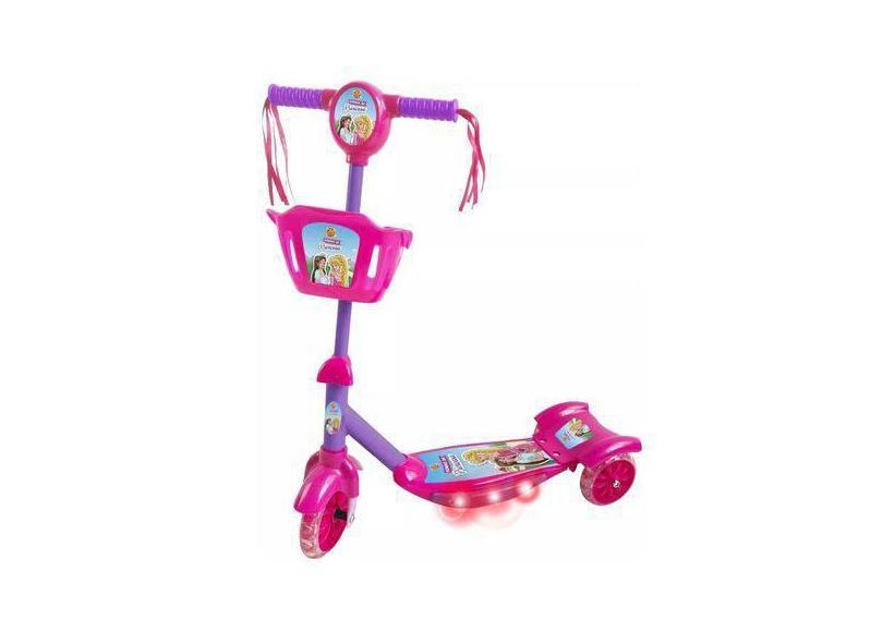 Patinete com Cesta Infantil 3 Rodas Radical Sonho de Princesa com Luz e Som dm Toys DMR5621