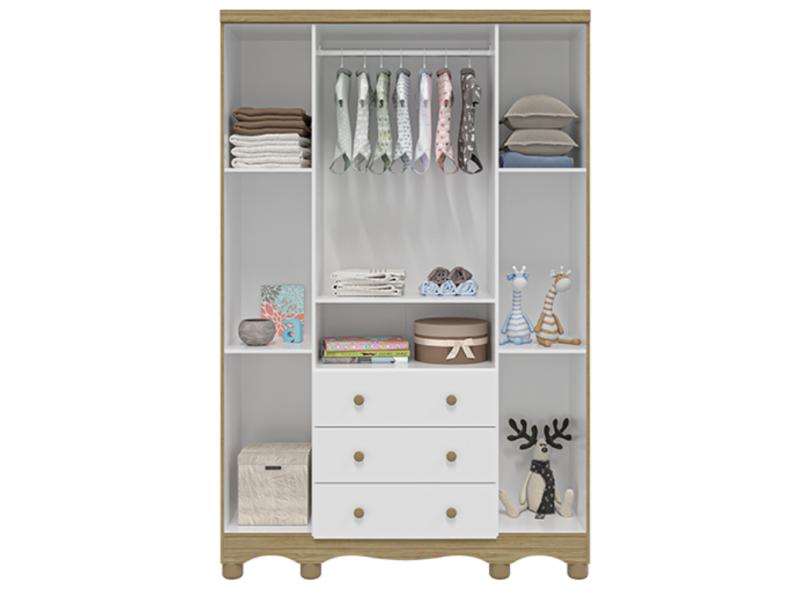 Guarda-Roupa Infantil 4 Portas 3 Gavetas Bolinha Móveis Peroba