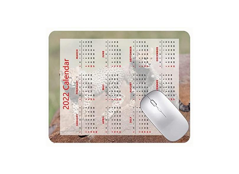 Mouse pad para jogos com calendário 2022, dois filhotes de gueparda e ratoeira de borracha antiderrapante