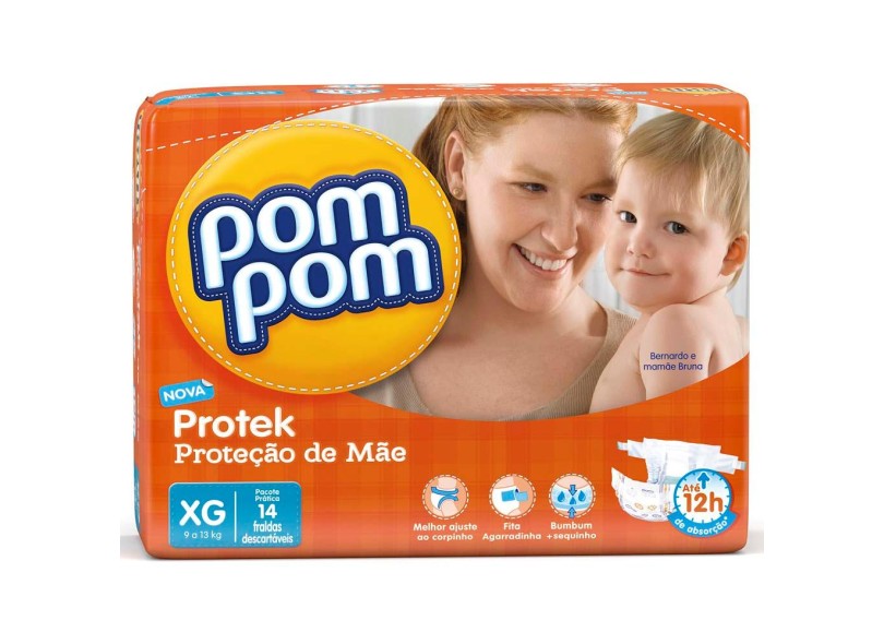 Fralda Pom Pom Protek Proteção de Mãe XG Prático 14 Und 9 - 13kg