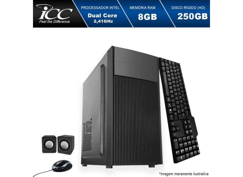 Computador Desktop ICC IV1880K2 Intel Dual Core 2.41ghz 8GB HD 250GB teclado, mouse, cx de som USB 3.0 HDMI FULLHD