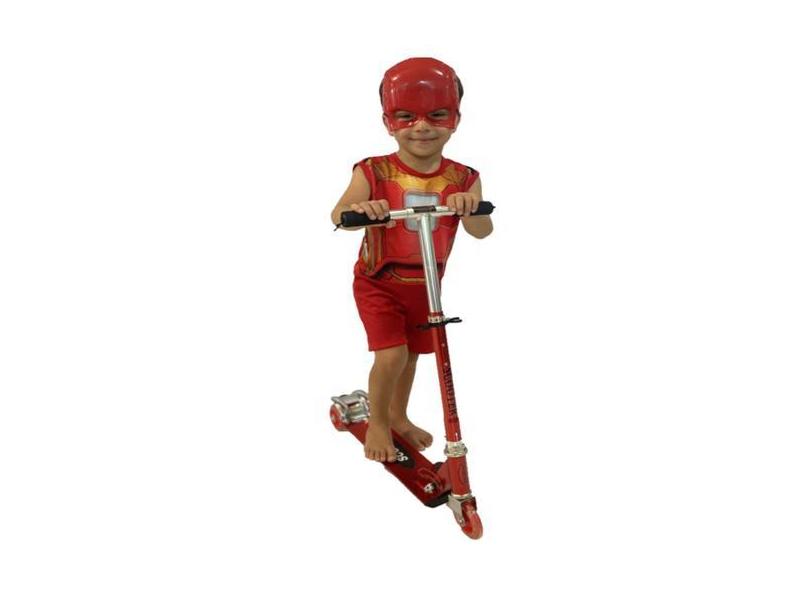 Patinete Dobrável 3 Rodas Alumínio + Fantasia Homem De Ferro - Dm Toys