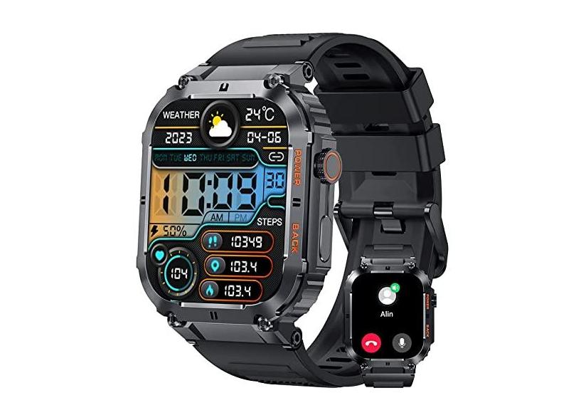 Relógio Inteligente,Tela Utral Grande HD de 2 polegadas,impermeável resistente Smartwatch militar com chamada Bluetooth 70 dias de vida extra longa da bateria,100+ modos esportivos Fitness Tracker