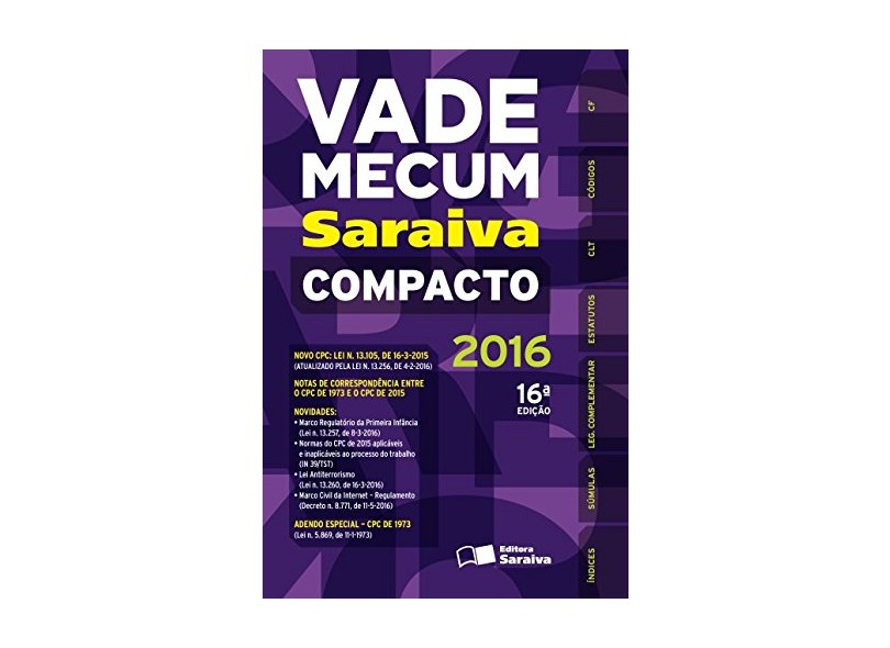 Vade Mecum Saraiva Compacto - Brochura - 16ª Ed. 2016 - Editora Saraiva - 9788547207816
