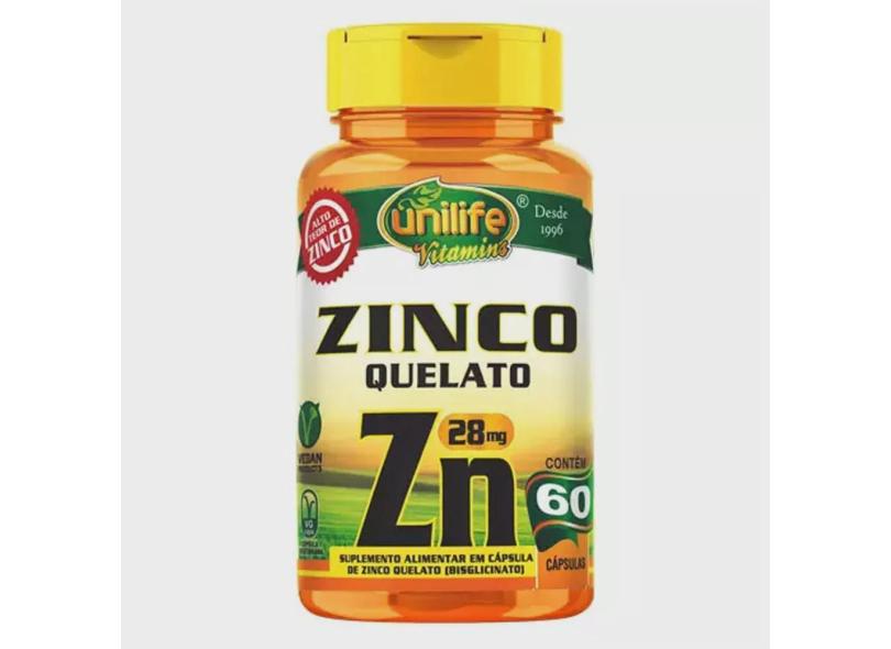 Zinco Quelato zn (28mg) 60 Cápsulas Vegetarianas - Unilife