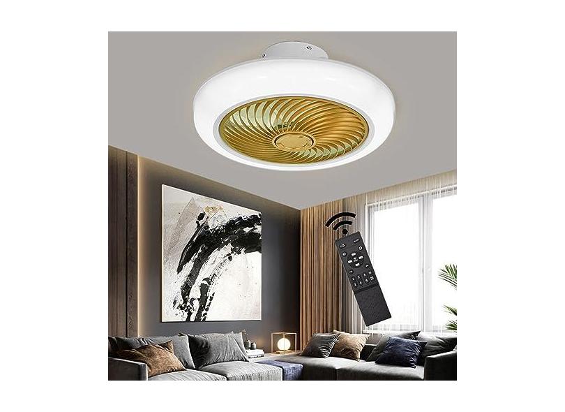 Ventilador de teto LED moderno com luzes 50W branco multivelocidade regulável Luzes de ventilador de teto com controle remoto Ventiladores de teto de 3 cores com luz LED para sala de estar Q