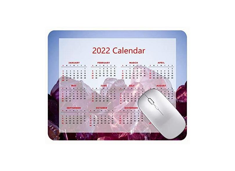 Mouse pad de calendário 2022 para jogos, mouse pad com pedras de ametista para escritório