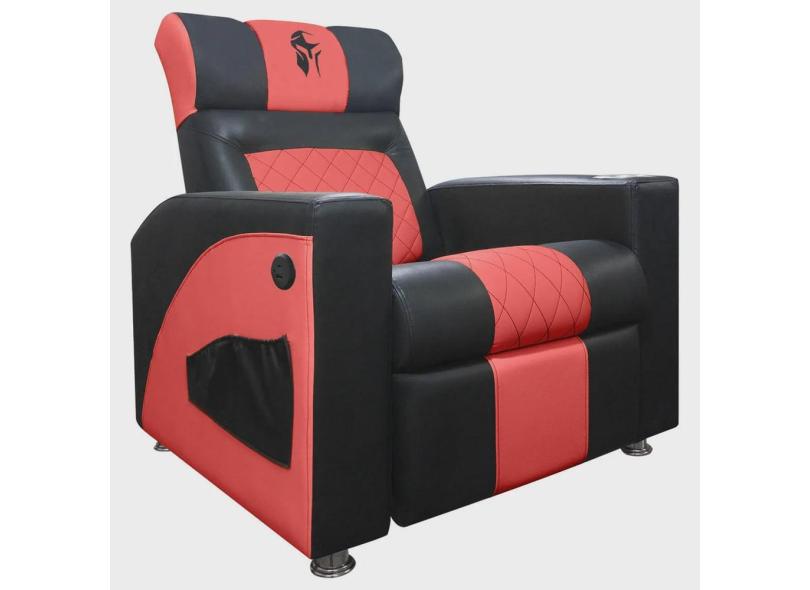 Cadeira Gamer Sparta com Encosto Reclinável e Carregador USB Corino Preto/Vermelho sofa store