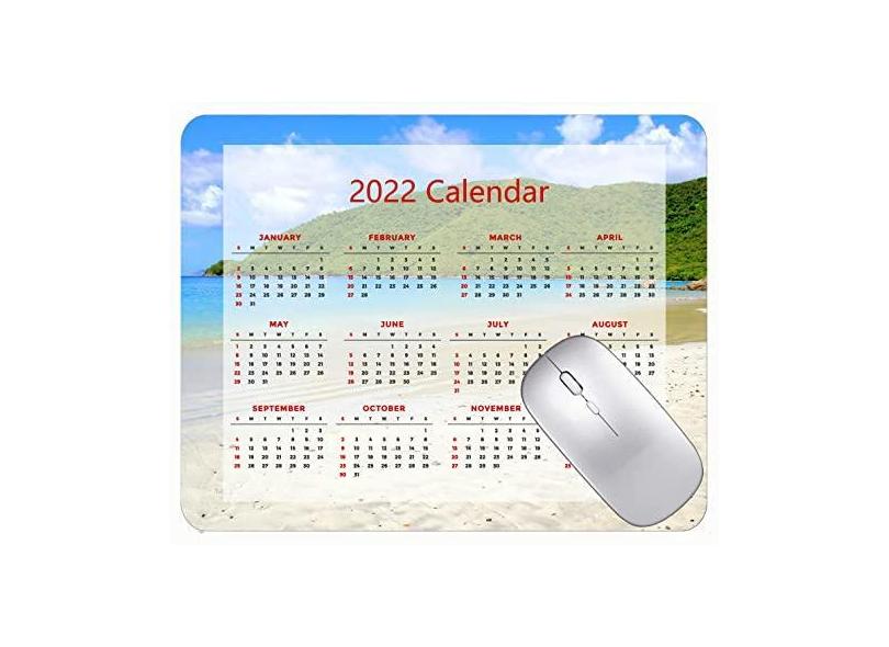 Mouse pad com calendário 2022 com feriados, tapete para jogos de praia e ilha do mar do Caribe