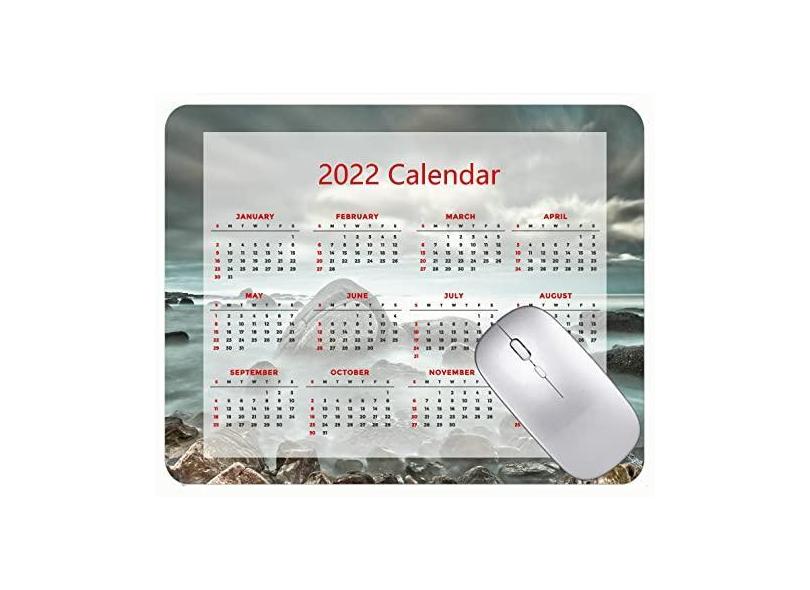 Mouse Pad 2022 calendário com feriados, mouse pads com pedras do mar e nuvens