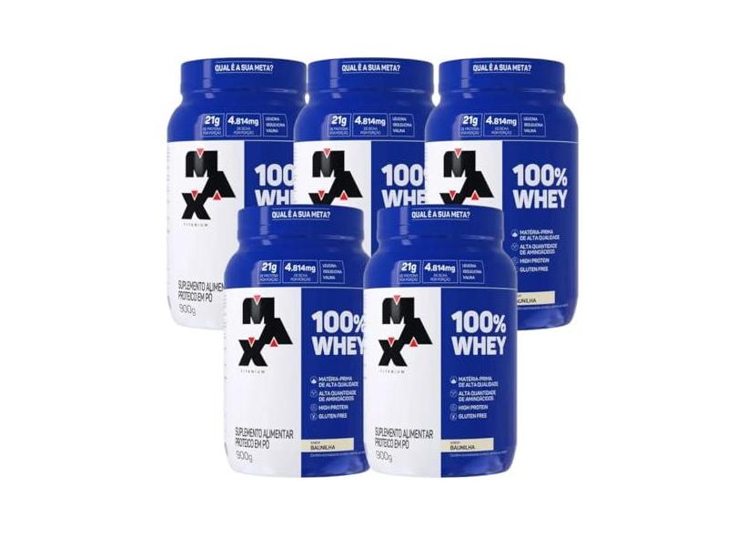 Kit 5 100% Whey Max Titanium Pote 900g Baunilha Suplemento
