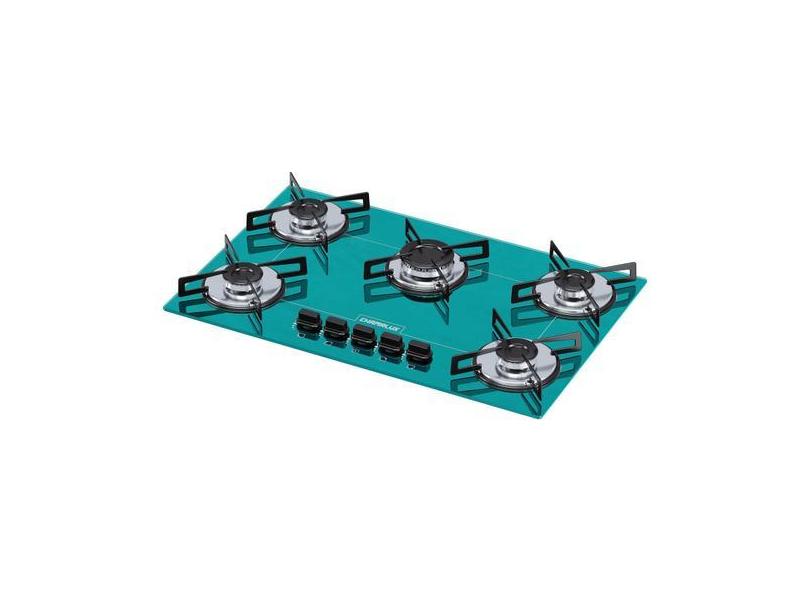 Fogão Cooktop Chamalux 5 Bocas Ultra Chama Verde Água 110/220 Trempe d