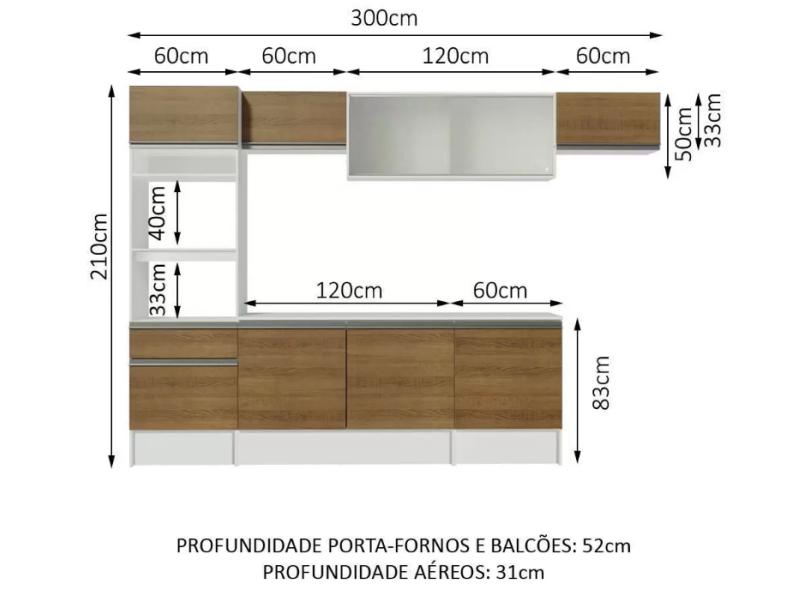 Cozinha Completa 1 Gaveta 9 Portas para Micro-ondas / Forno Topazio Madesa