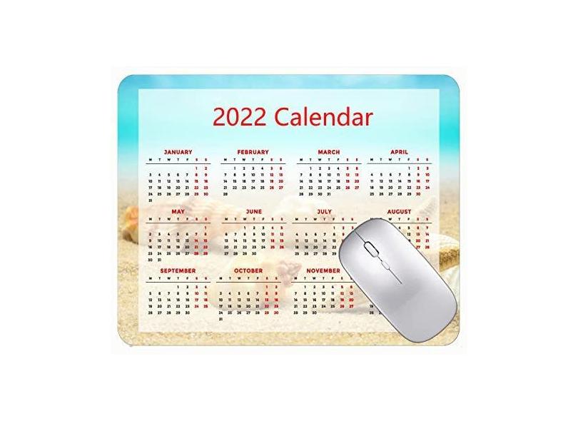 Mouse pad calendário 2022 com feriados, tapete de mouse pad com conchas, estrela-do-mar, praia, mar