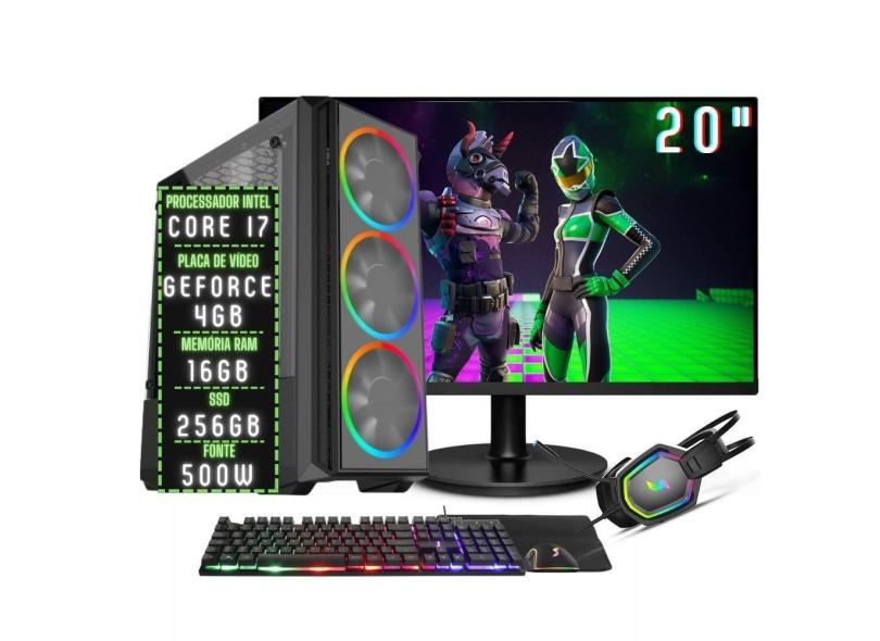 PC Gamer Completo 3green Play Intel Core i7 16GB RAM Placa de vídeo Geforce 4GB SSD 256GB Monitor 20&quot; 75Hz Fonte 500W 3GP-063