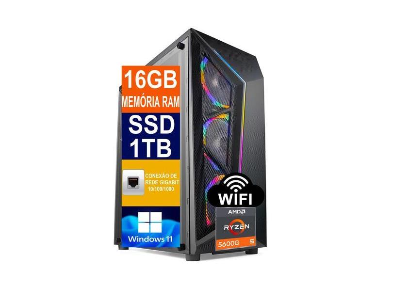 Pc gamer computador cpu ryzen 5 5600g / ssd 1tb m2 nvme / 16gb memória