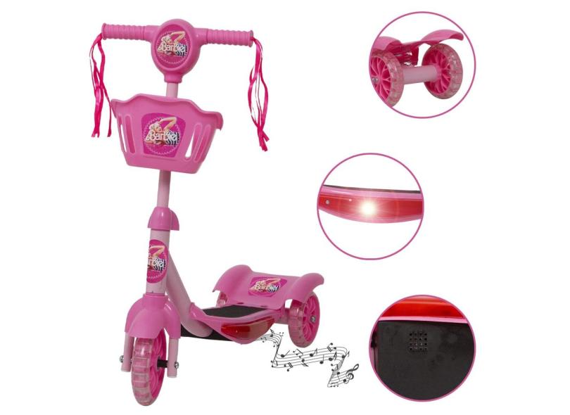 Patinete Infantil Feminino Barbie Radical Ajustável Luz Som