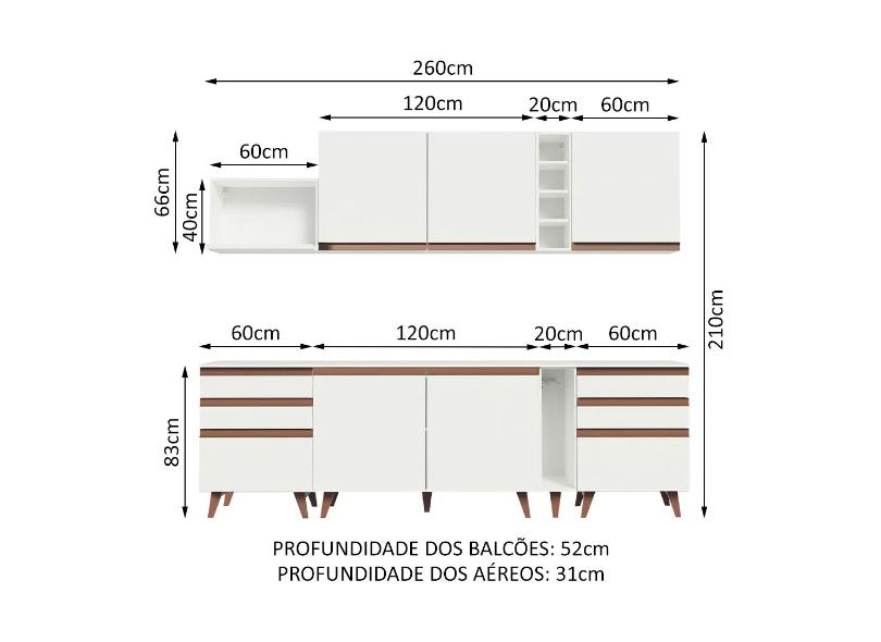 Cozinha Completa 6 Gavetas 5 Portas para Micro-ondas / Forno Reims 260006 Madesa