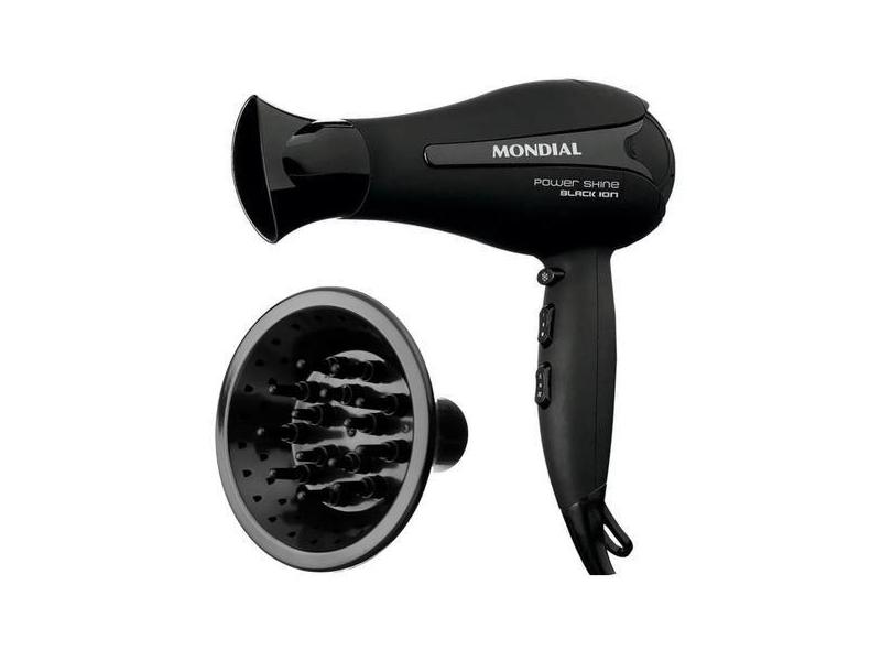 Secador De Cabelo Mondial 2000w Power Black Íon Com Difusor Power Shine Black