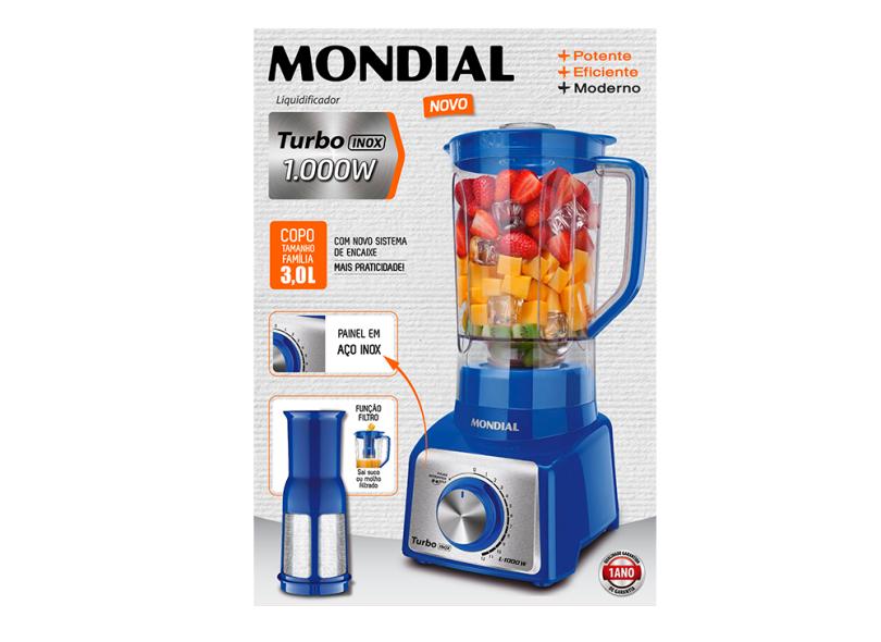 Liquidificador Mondial Turbo Inox L-1000 3.0 l 12 Velocidades 1000.0 W
