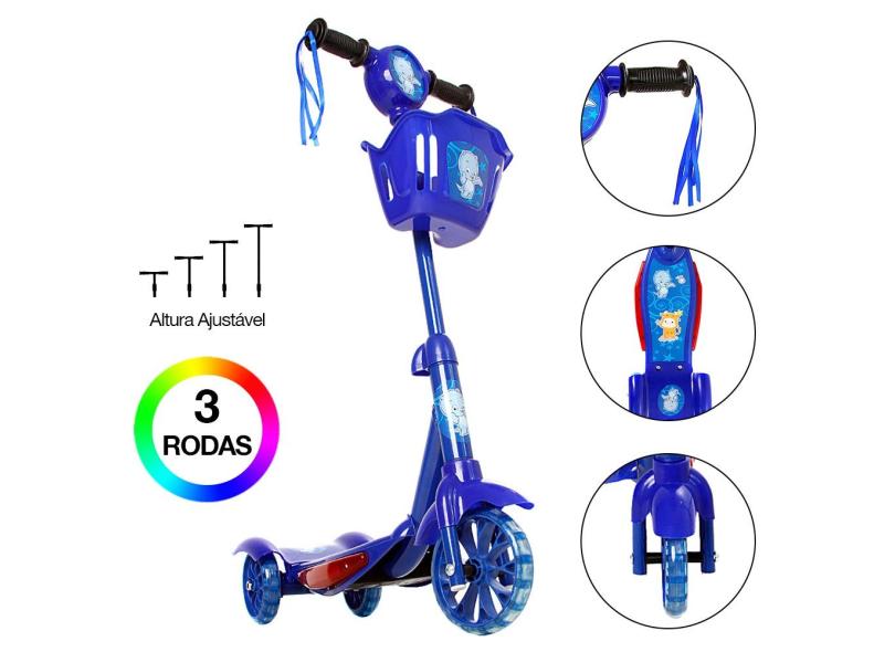 Patinete Infantil 3 Rodas com Led e Som Azul Art Brink