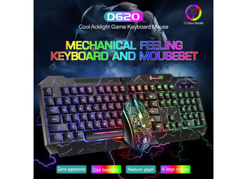 D620 104 Teclas Com Fio Mecânico Teclado e Mouse Combo LED ...