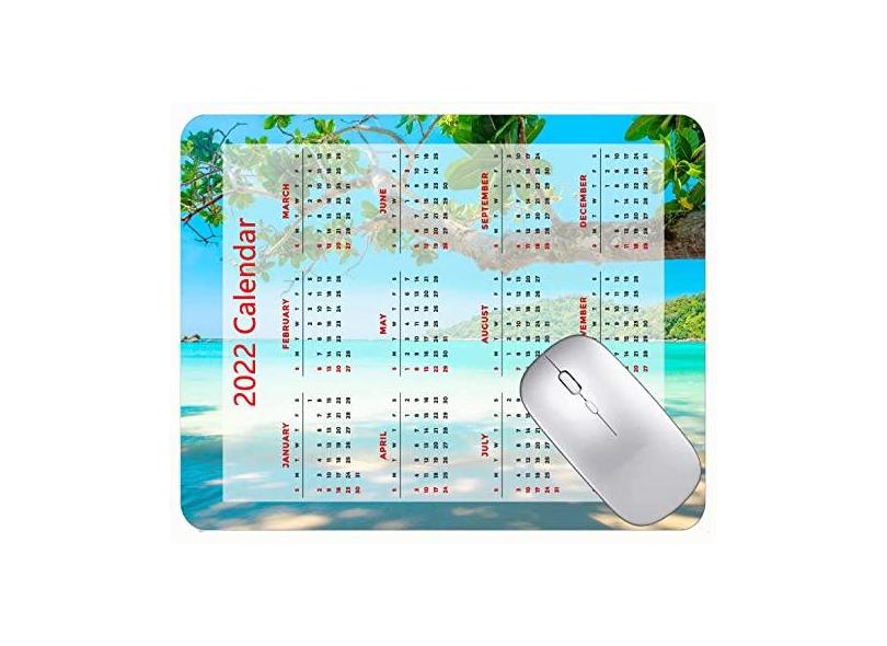 Mouse Pad 2022 calendário com feriados, lindo tapete de mouse pad com árvore de praia e mar