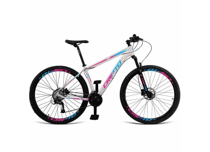 Bicicleta Aro 29 Cripto 21 Marchas Freio Disco C- Suspensão - 21&quot; Branco-Azul E Rosa