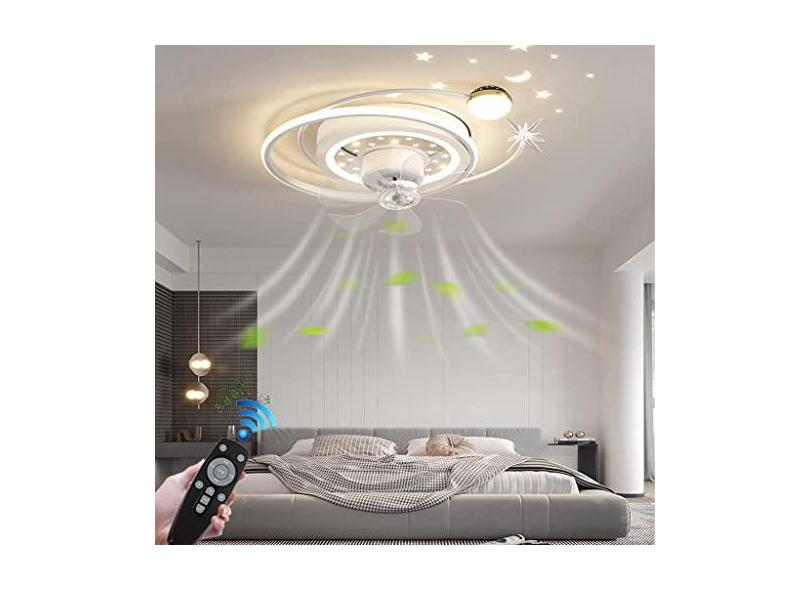 Ventilador de teto com decoração LED com iluminação Luz de teto com ventilador Ventilador de controle remoto Luz de teto invisível e silenciosa Lâmpada de teto para sala de jantar Sala de es