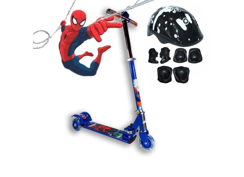 Patinete Infantil De Ferro Homem Aranha 3 Rodas c/ Capacete