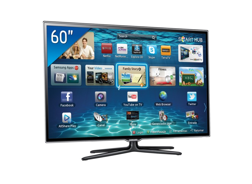 TV LED 60" Smart TV Samsung Série 6 3D Full HD 3 HDMI Conversor Digital Integrado UN60ES6500
