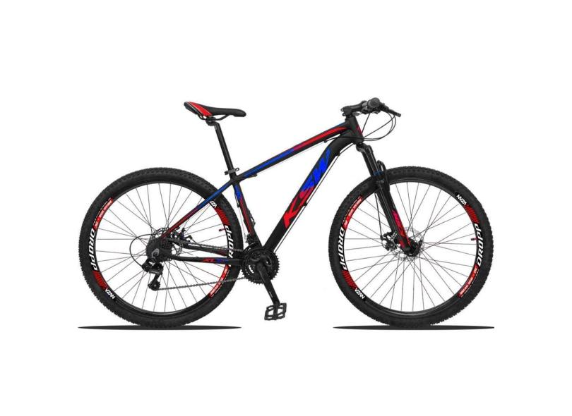 Bicicleta Aro 29 Ksw 21 Marchas Freio Hidráulico E Suspensão - Preto-azul E Vermelho - 15