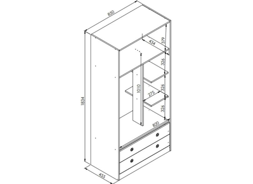 Guarda-Roupa Infantil 2 Portas 2 Gavetas Lilies Móveis