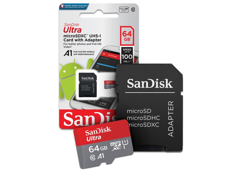 Cartão de Memória Micro SDXC com Adaptador SanDisk Ultra 64 GB SDSQUAR-064G