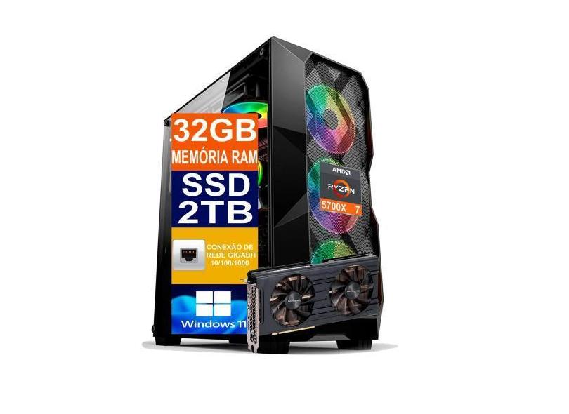 Pc Gamer Computador Cpu Ryzen 7 5700X / SSD 2TB M2 NVME / 32gb Memória