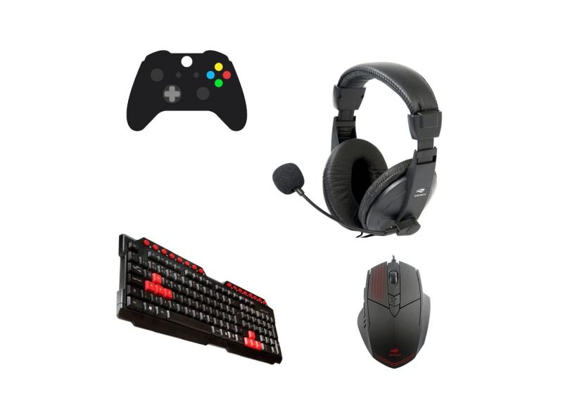 Kit Gamer Teclado USB KG-10BK com Mouse 2400 DPI 6 Botões MG-10BK e Headset P2 PH-60BK