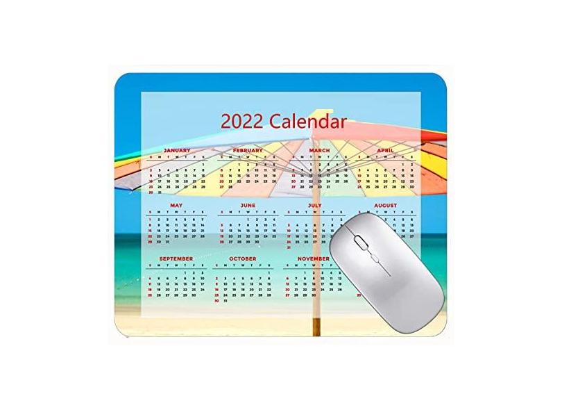 Mouse pad com calendário 2022 com feriados, tapete de praia com cores arco-íris, guarda-chuva