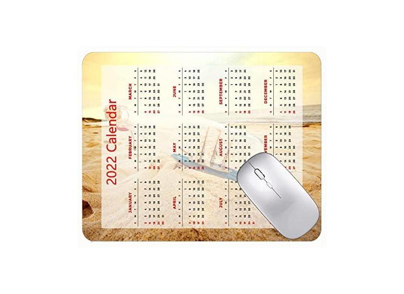 Mouse pad com calendário 2022 com feriados, garrafa de areia para praia, navio de praia, tapete antiderrapante de borracha