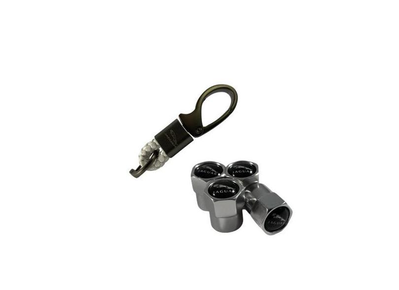 Kit Chaveiro Carro Metal Couro + Tampa Válvula Pneu Jaguar