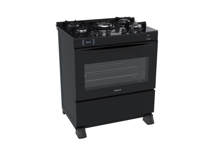 Fogao a gas gaudi vitreo 5 q preto fosco gas glp - Venax, Bivolt