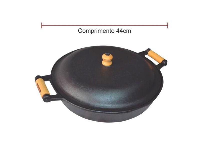 Frigideira Ferro Fundido Alça Madeira Tampa De Ferro 4 Litro